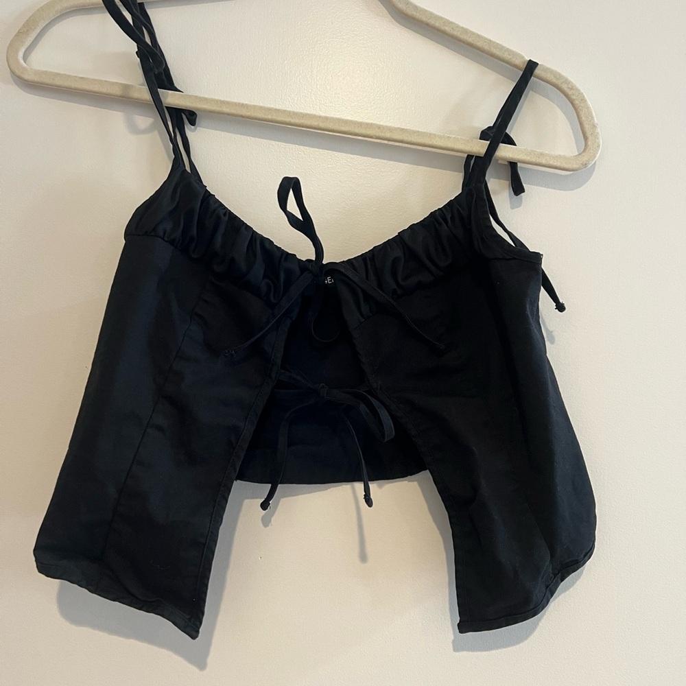 Tiger Mist Black Cropped Tank with Tie Detail